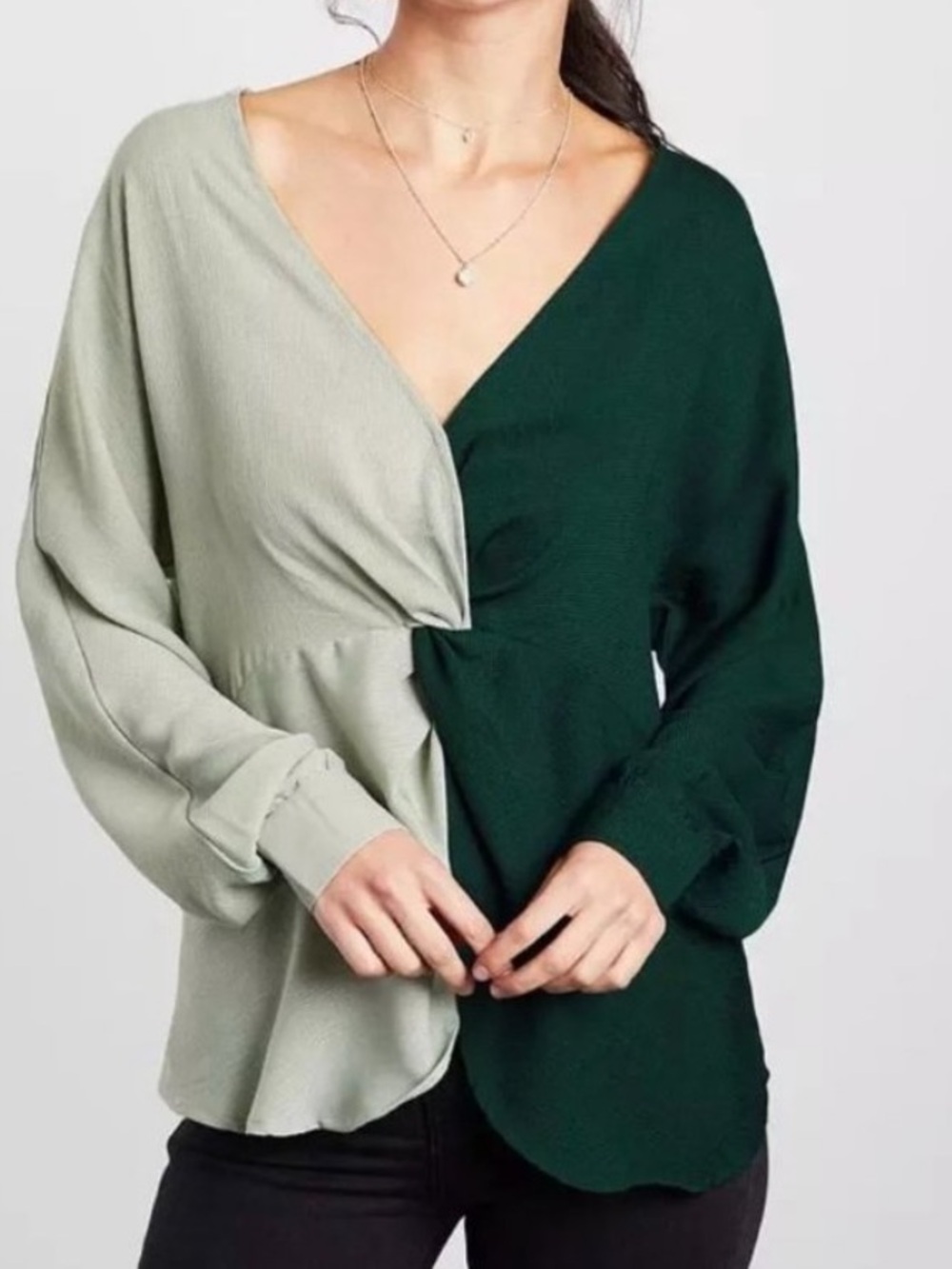 Buckle Black Boho Green Colorblock Relaxed Fit Chic Long Sleeve Tunic Size S